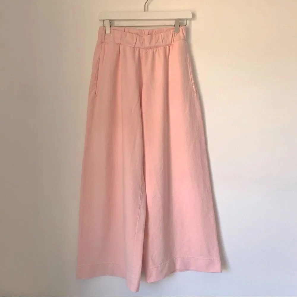 Laszlo Baby Pale Pink Wide Leg Pants and V-neck Tee Lounge Set Large